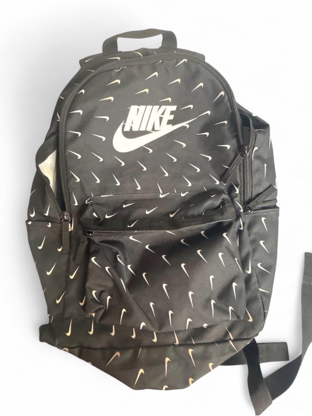 Nike Heritage 25L All Over Swoosh Backpack Black White Logo School Travel Bag